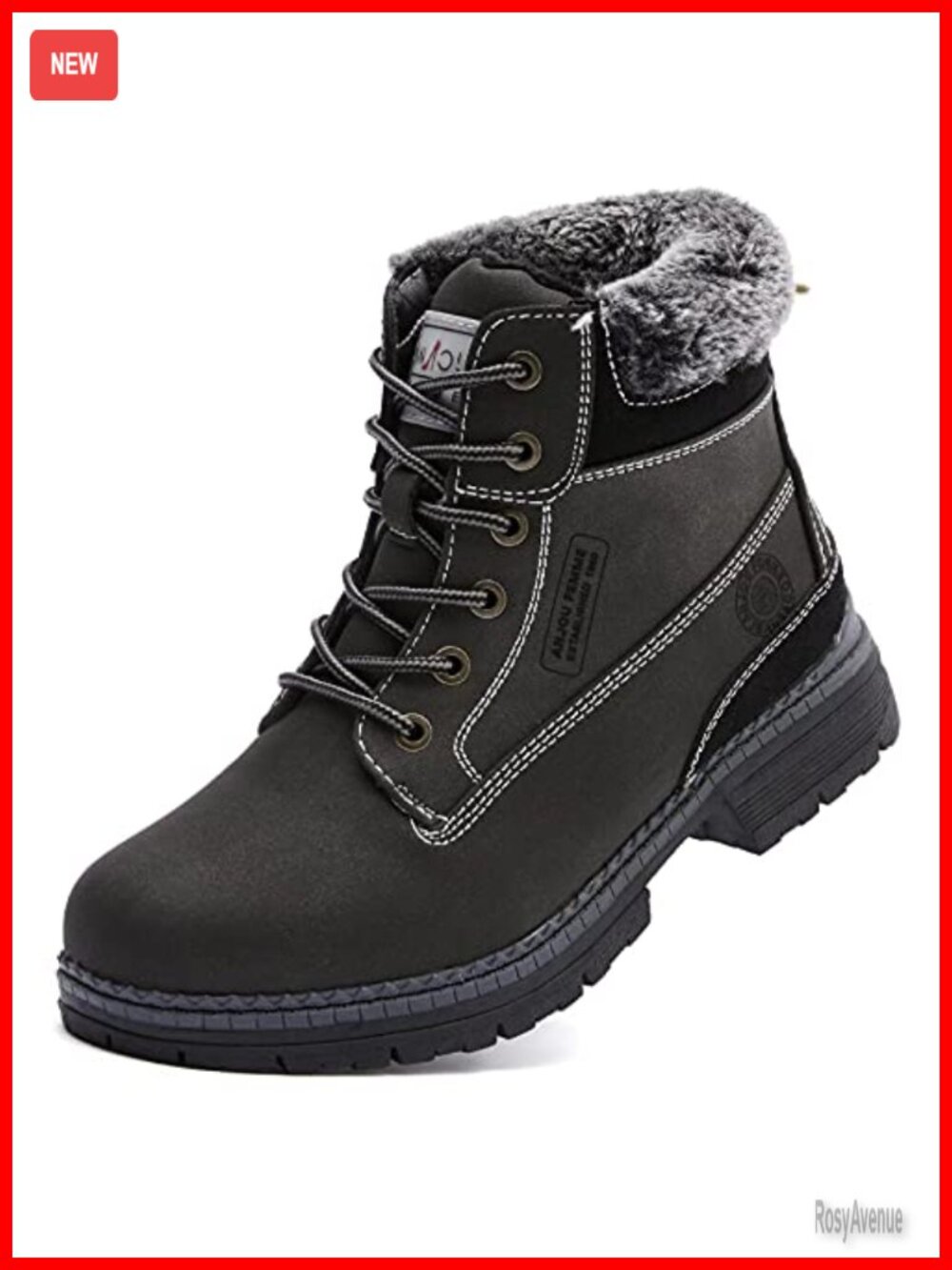 ANJOUFEMME Womens Waterproof Fur-Lined Winter Snow Hiking Ankle Boots